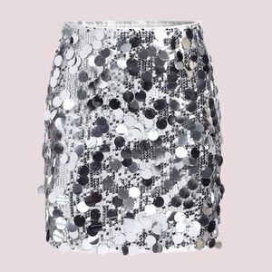 NWOT Girl's Silver Contrast Sequin Party Pencil Skirt Silver - 9Y‎
